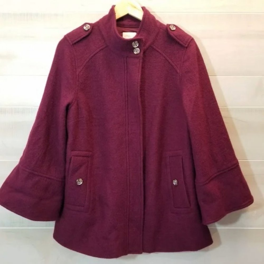 Chico's Boiled Wool Full Zip Lined Jacket Mock-Neck Styling Deep Berry
